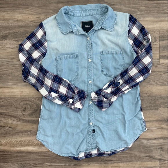 Rails | Harper Mix Media Chambray & Plaid Shirt - Picture 1 of 5